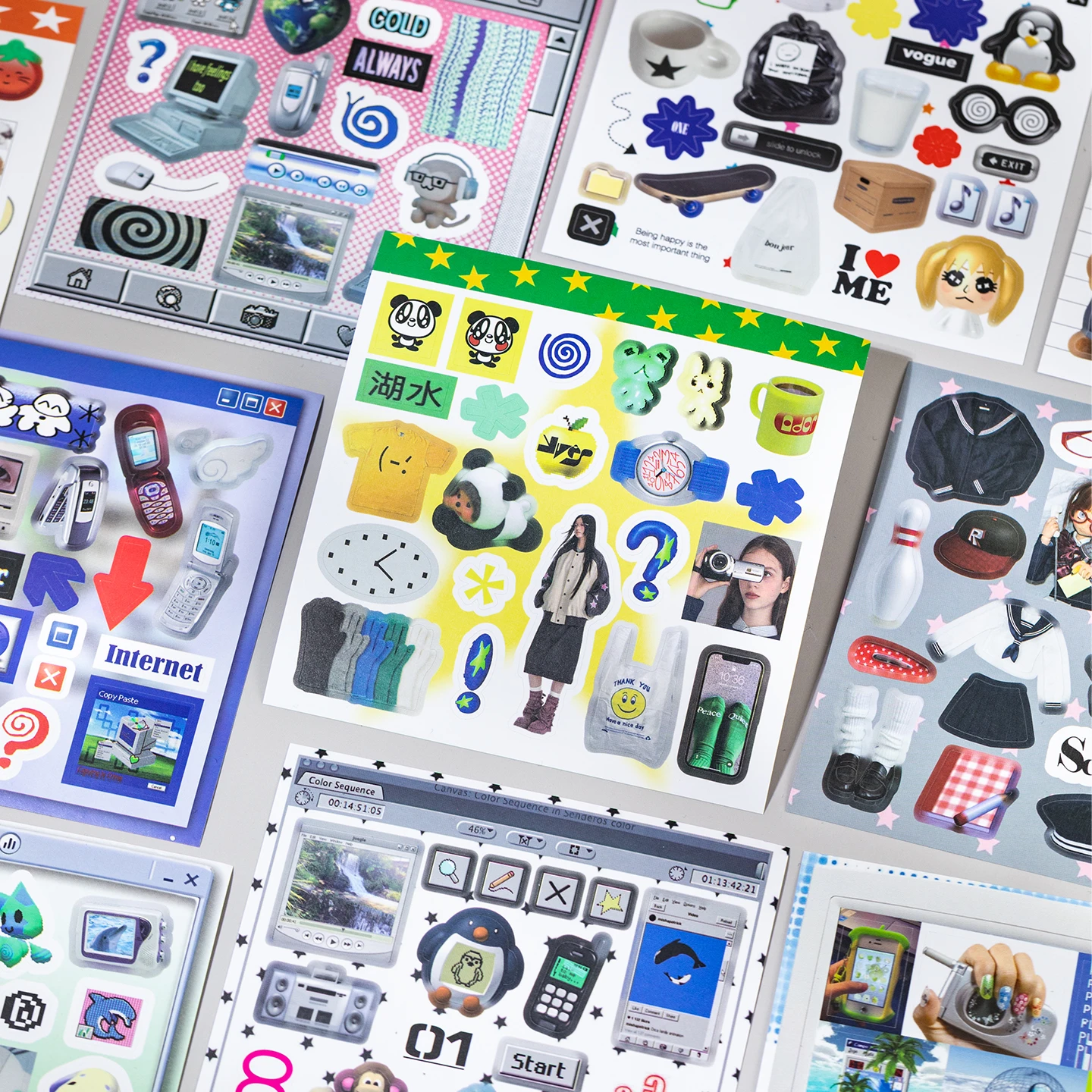 

20/40 Pcs Y2K Millennial Electronic Style Die Cut Stickers Book for Scrapbooking Diary Handmade Japanese Stationery Decorative