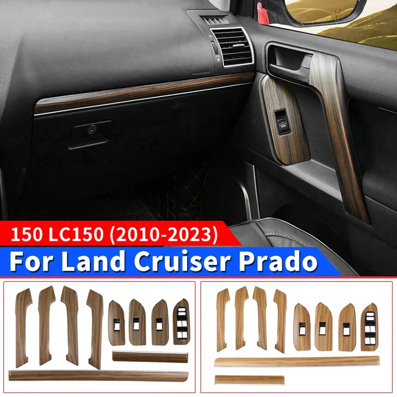 For Toyota Land Cruiser Prado 150 LC150 FJ150 2010-2023 Wooden Texture Door Handle Armrest Trim Cover Upgrade Accessories