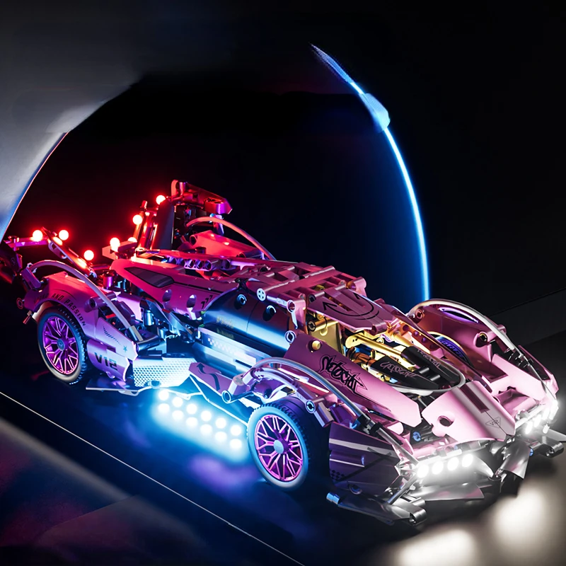 1:14 Pink V12 Block Roadster RC Tech Racer 1:14 DIY Roadster building block assembly Block car toy birthday gift