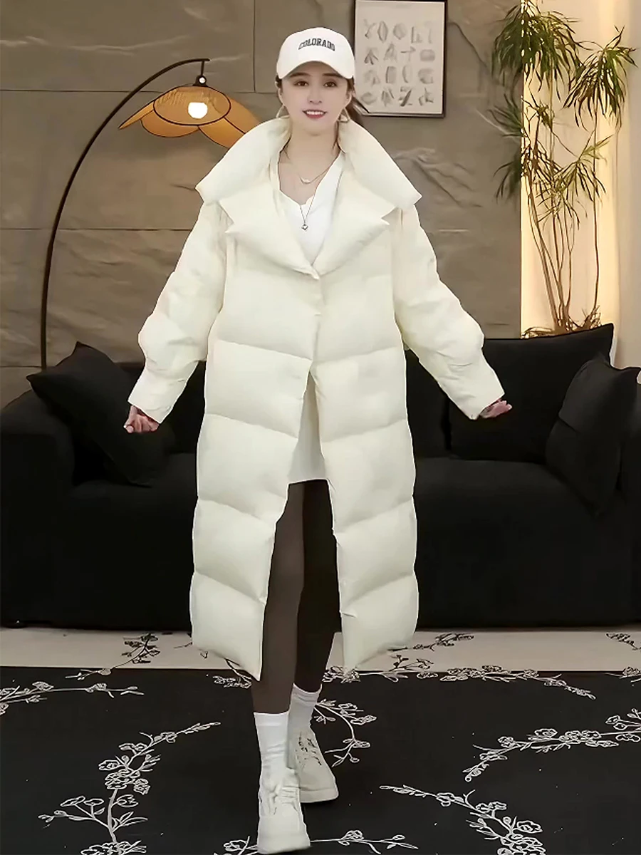 

Faionable Thiened Fce Lined White Du down Jaet Women's Winter Coat Large Collar All Matched Sli New Arrival