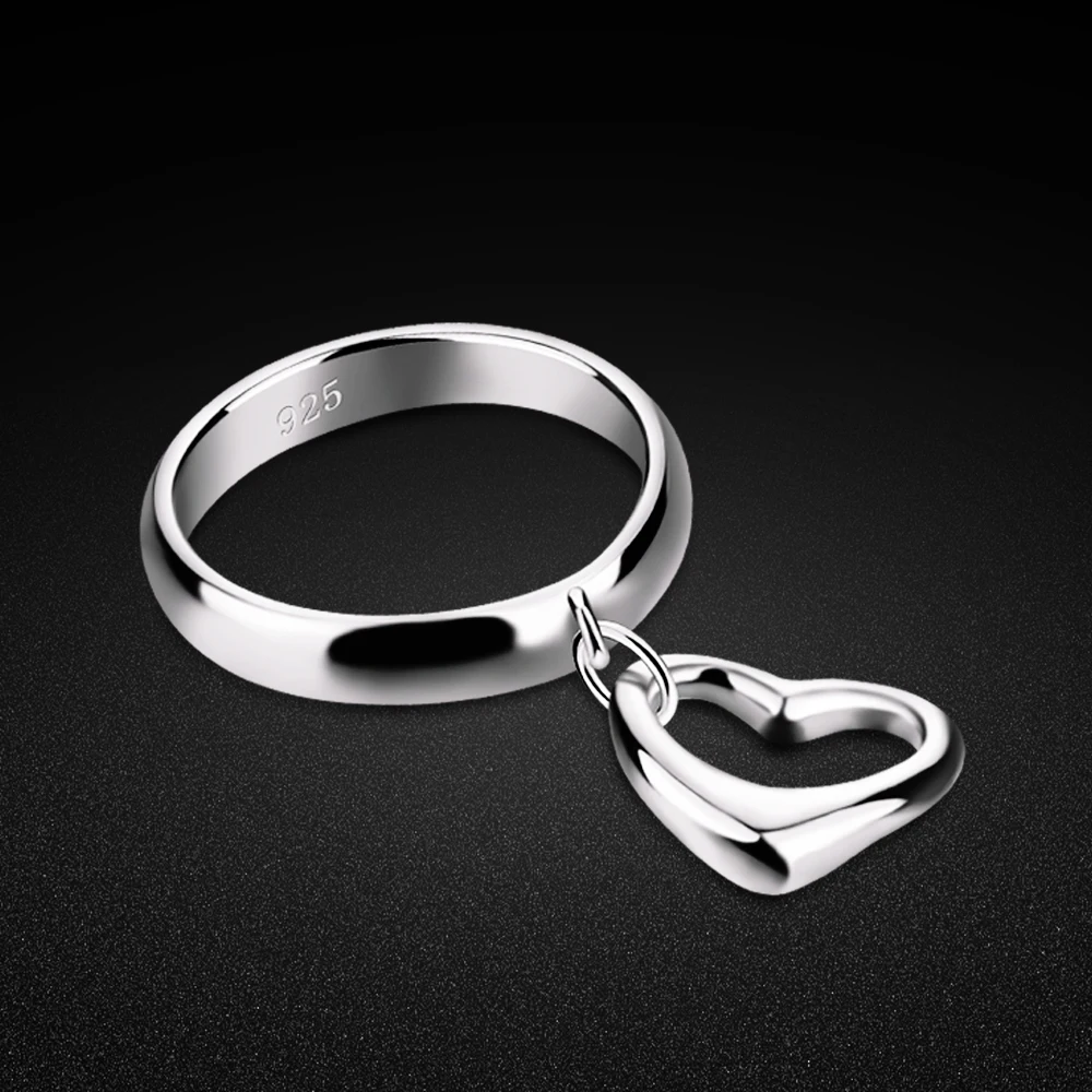Anillo Vintage Trendys para mujer, anillo de Plata de Ley 925 con corazón hueco para amantes, anillo de dedo con textura para niñas 6-9 #   Regalo de aniversario de joyería