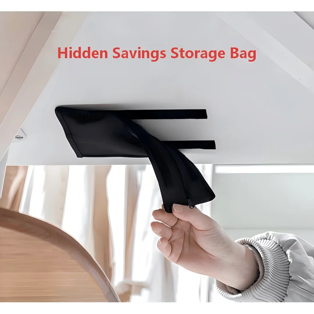 1‑Pc Zippered Hidden Valuables Pouch, Concealed Safe Storage Bag for Cash, Cards, Jewelry, Coins, Documents and Ledgers