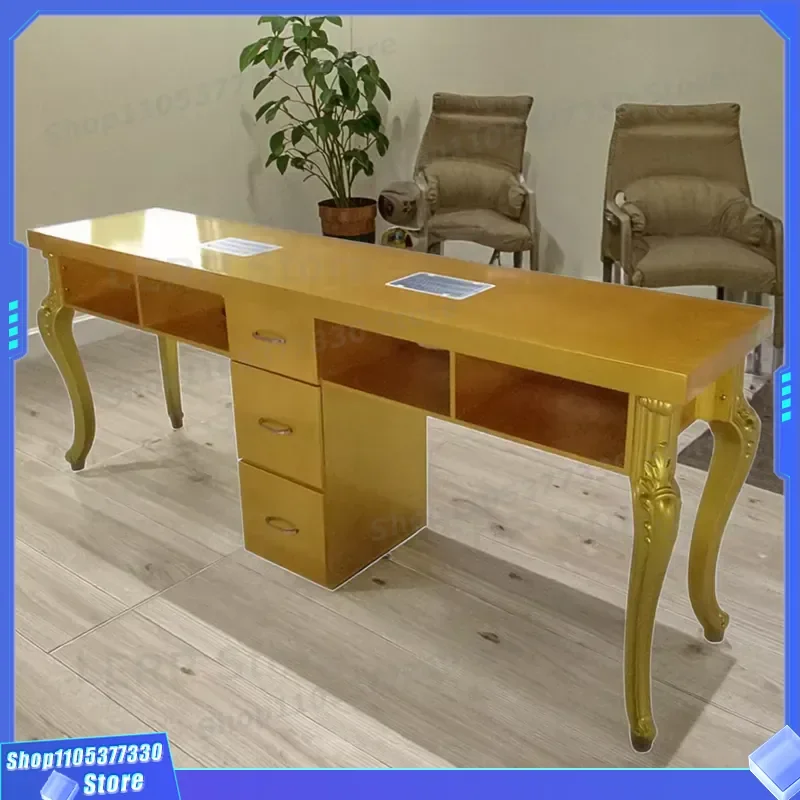 Modern Wooden Nail Table with Marble Top Compact Beauty Salon Furniture Multifunctional Drawer Design for Manicure Station