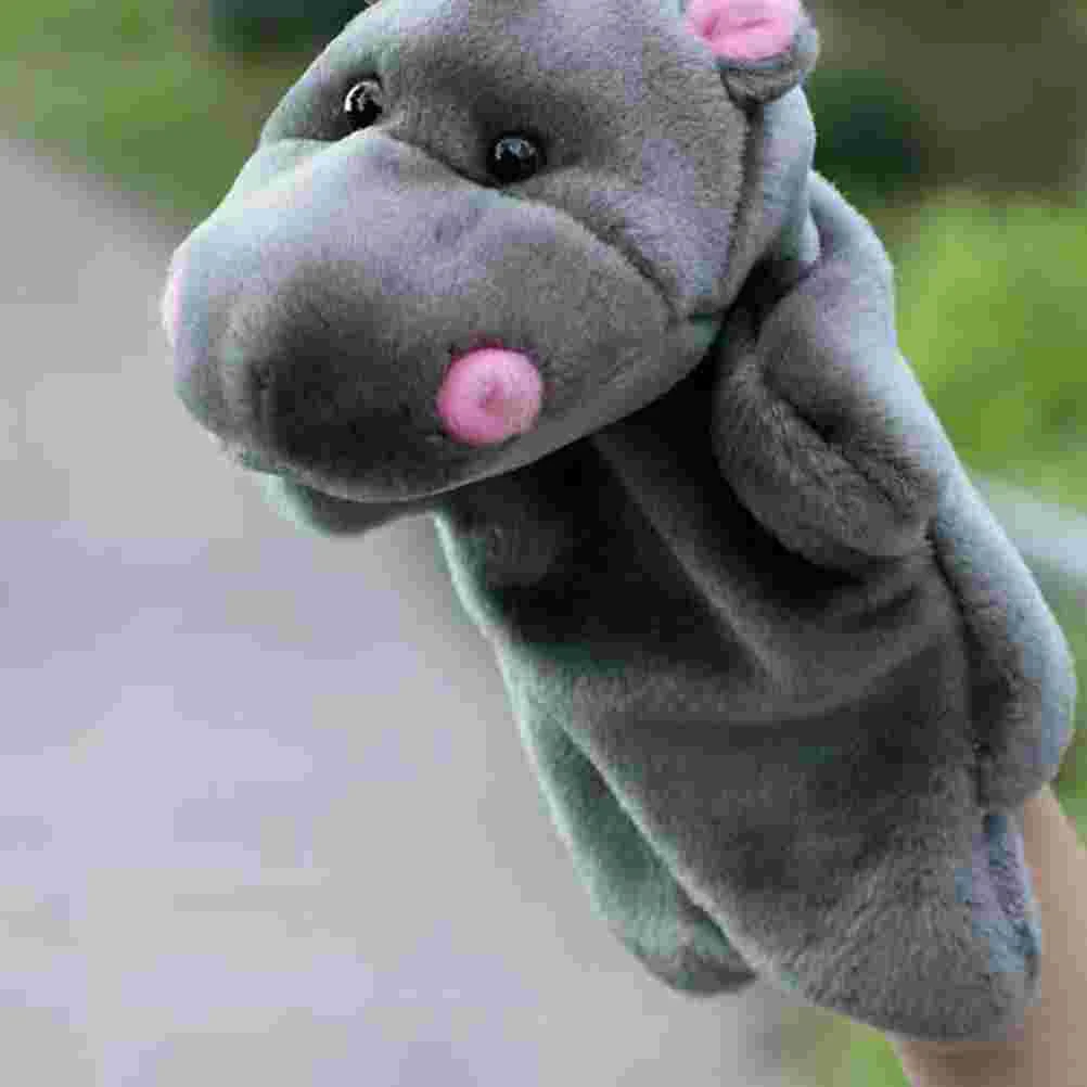 1PC Hippo Toy Plush Hand Puppet Story Telling Prop Role Play Accessory Party Favor for Parent Child (Dark Grey)