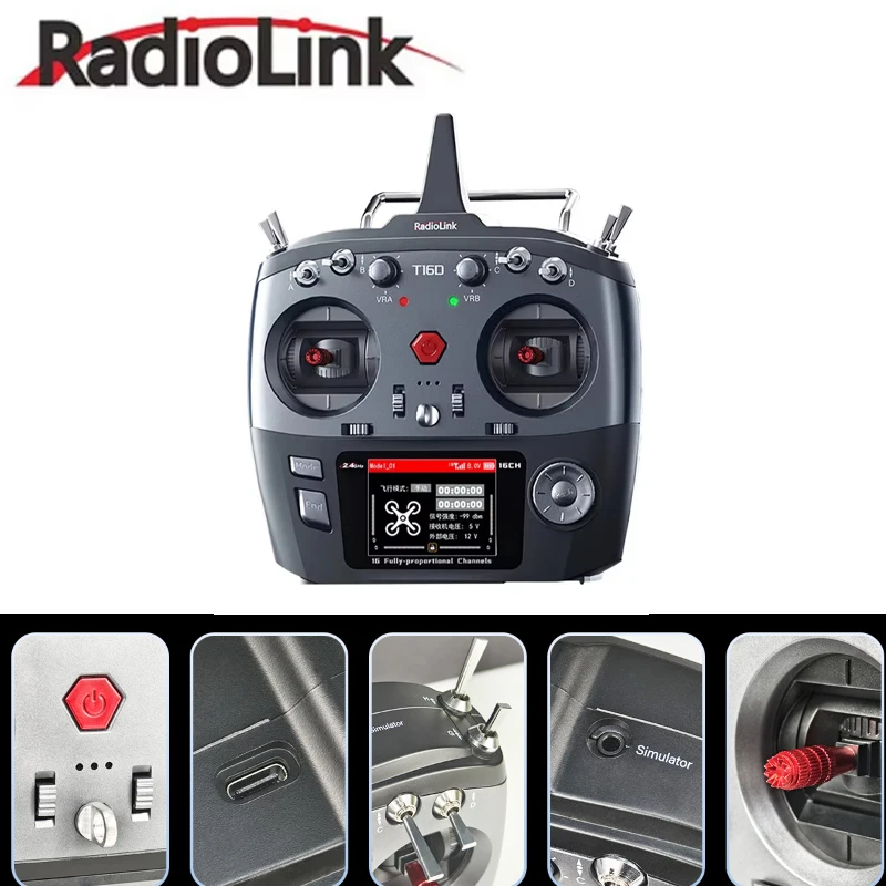 

RadioLinkT16D 16 Channels RC Transmitter 2.4GHz with R16F Receiver Remote Controller for FPV Drone Fixed Wing Airplane Car