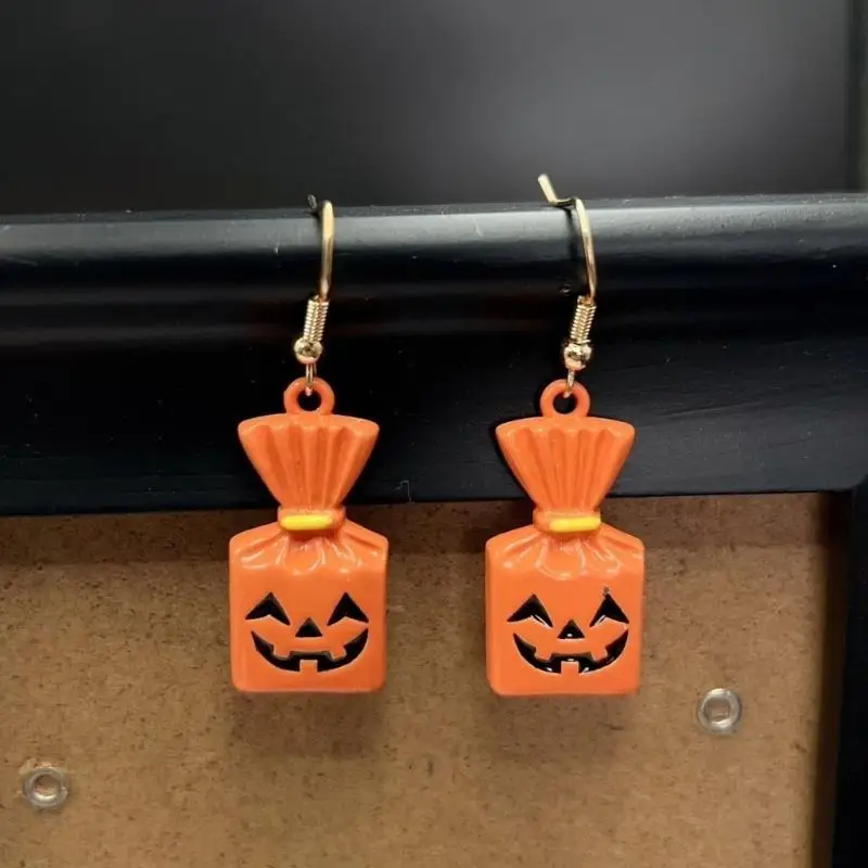 

A52E Unique Halloween Bat Pumpkin Dangle Earrings User Friendly Alloy Material