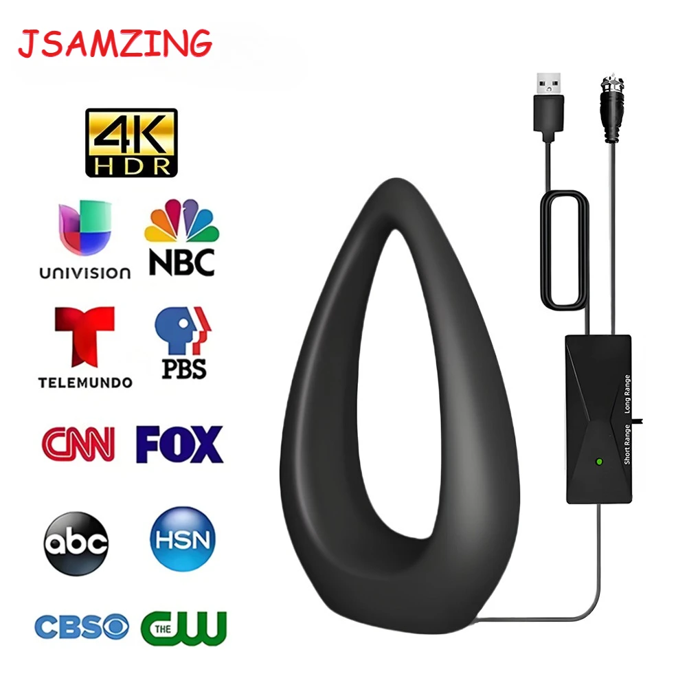 Antenne TV intérieure pour tous les téléviseurs intelligents pour longue portée HD numérique avec amplificateur de signal pour les canaux locaux prend en charge 4K 1080P