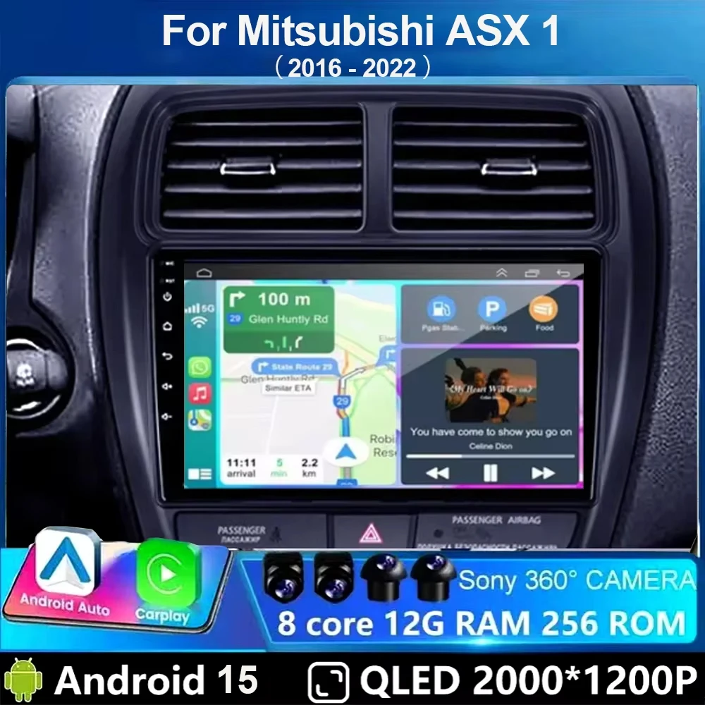 Radio para Auto con Android 15 para Mitsubishi ASX 1 2016 2017 2018 2019 2020-2022, Reproductor Multimedia de Video, GPS, Navegación, Carplay, Estéreo, 4G