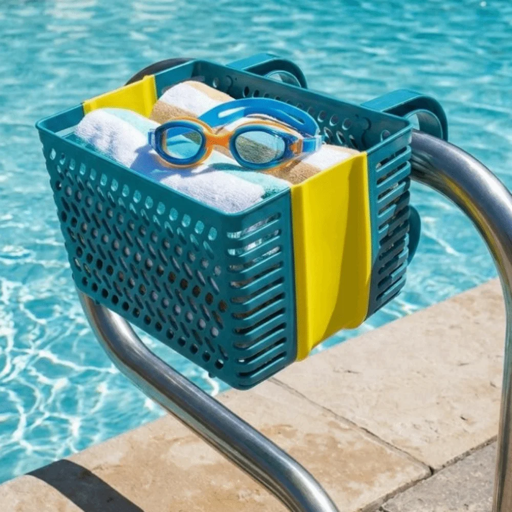 Plastic Poolside Storage Basket Hanging Folding Swimming Pool Storage Basket Resistant-proof Large Pool Organizer Toys Storage