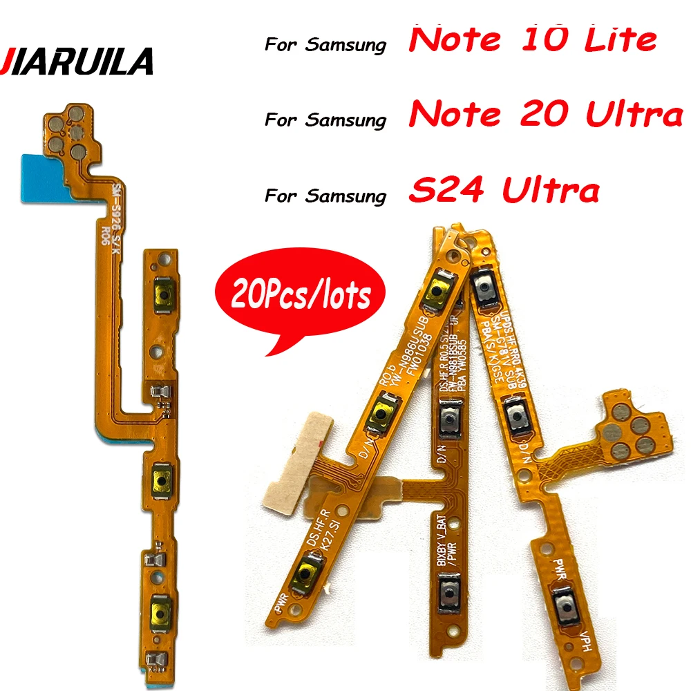 20Pcs, Power on/off Volume Key Button Flex Cable For Samsung Note 10 Lite 20 Ultra S20 Fe S23 Fe S24 Plus Ultra