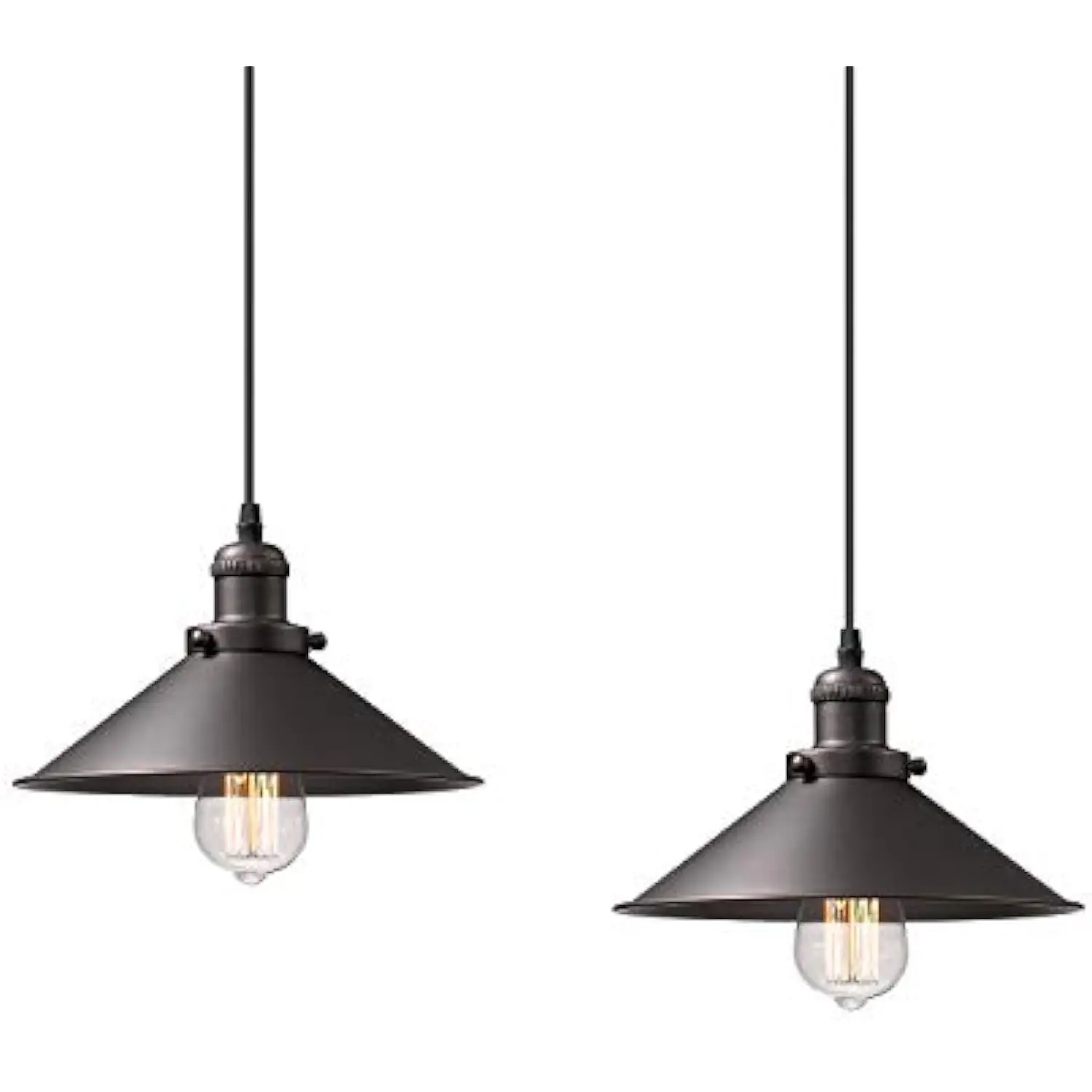 

Pendant Lighting 2 Pack, Industrial Hanging Lights for Kitchen, Oil Rubbed Bronze Finish with Metal Shade, 102-A2 ORB