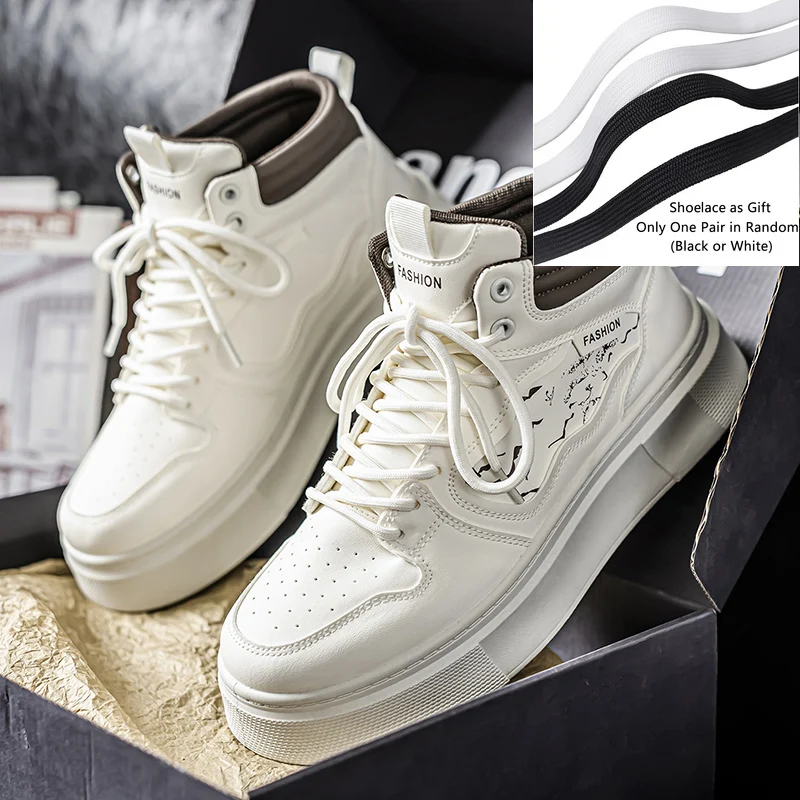 أحذية رجالي براون الرجال عالية أعلى أحذية رياضية عصرية متعددة الاستخدامات العصرية الرجال أحذية التزلج سميكة سوليد حذاء من الجلد #4