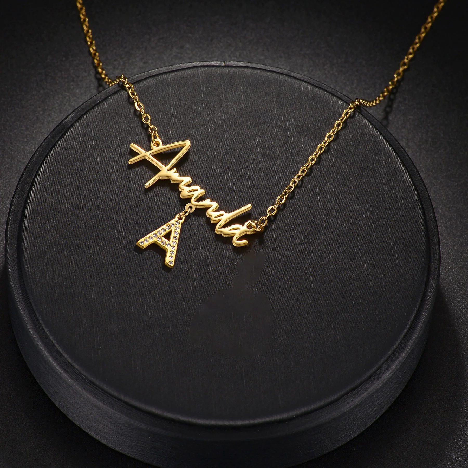 Atoztide Personalized Custom Name Necklace for Women Men Stainless Steel Hang Heart Stone Pendant Chain Birthday Jewelry Gift