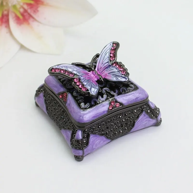 Alloy butterfly square exquisite jewelry box ring necklace storage box home creative desktop small ornament gift