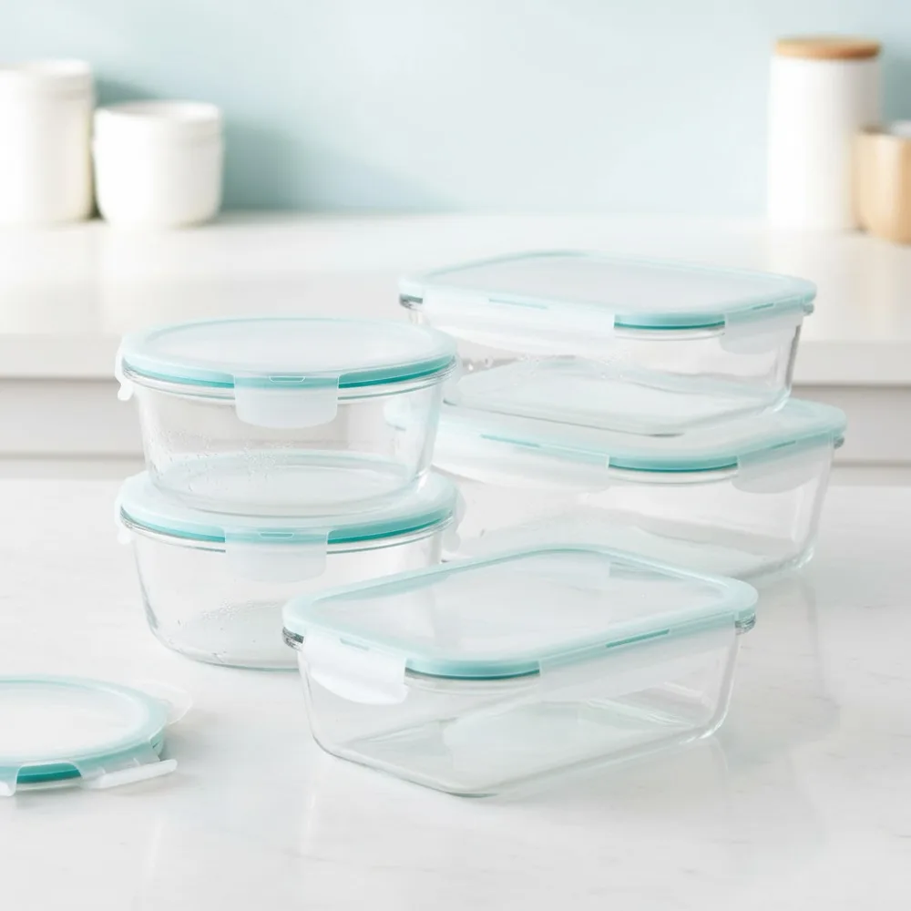 

Набор стеклянных контейнеров для хранения продуктов питания из 10 предметов — герметичный, герметичный, безопасный кухонный органайзер для духовки/микроволновой печи/морозильной камеры