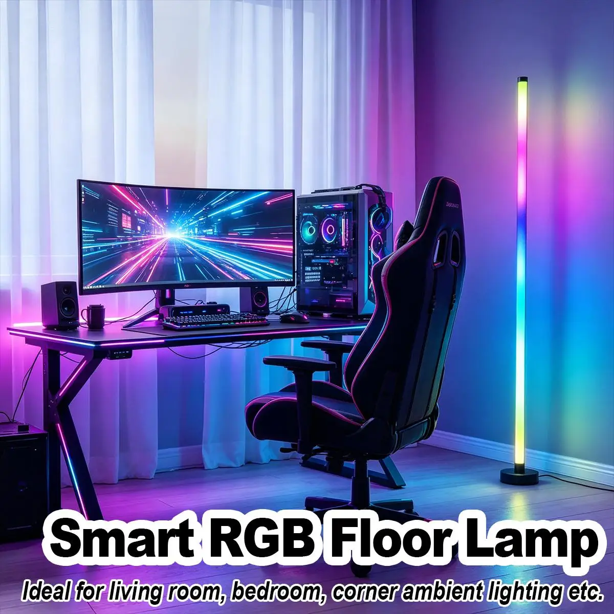 

RGB Floor Lamp Colorful Room Decor Atmosphere Lamp Stand Dimmable APP Remote Control Music Sync USB Living Room Gift Home USB