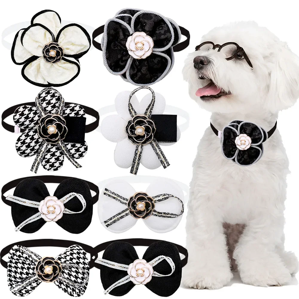 30pcs Small Dog Cat Bowties Delicate Black White Bow Tie Neckties For Dogs Party Pet Grooming Dog Products For Small Dogs