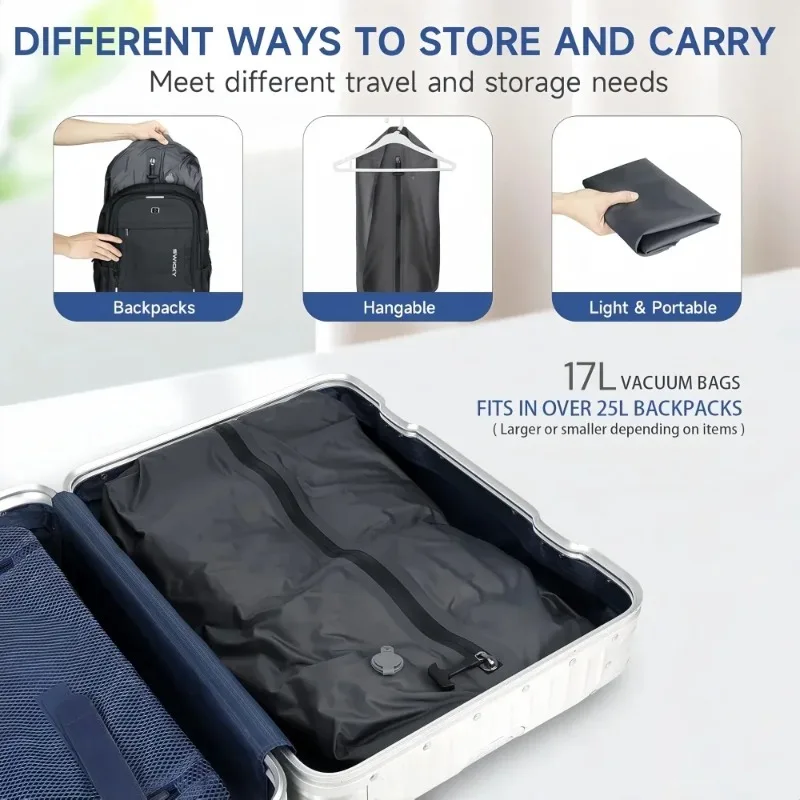 17L Vacuum Storage Bags and Air Pump, Waterproof Vacuum Storage Bags for Clothes Suitcase Saving Bag for Travel - view 3