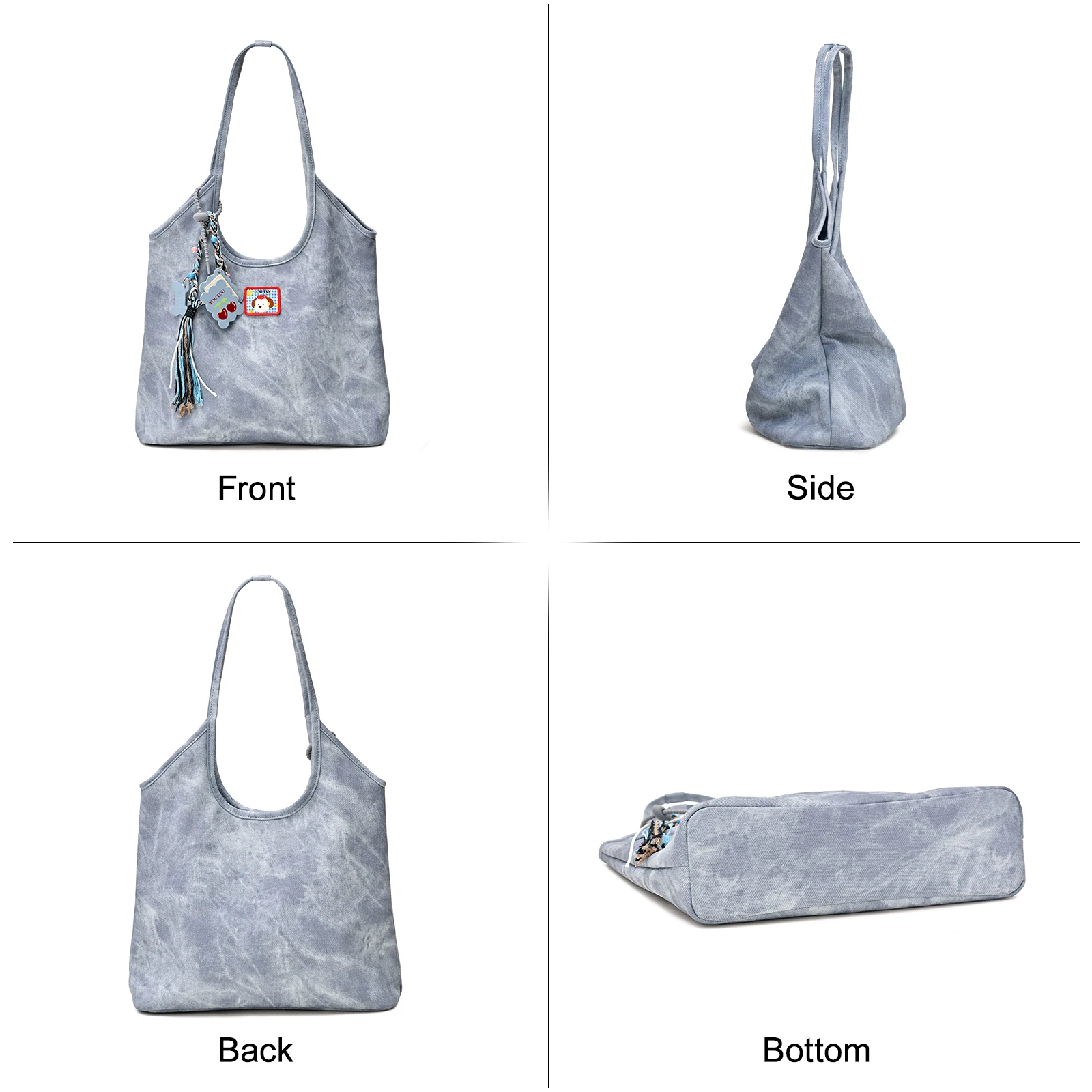 TOUTOU Large Capacity Tote Bag for Women Original Designer Brand Underarm Handbag Blue Shopper Single Shoulder Bag with Pendent
