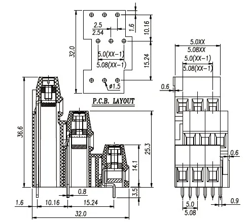 100PIN green KF128B3 2P 3P PCB UNIVERSAL SCREW TERMINAL BLOCK DG500B3  5.08mm E3K508B MK3DS 1,5/ 2-5,08 - 1724013 PHOENIX