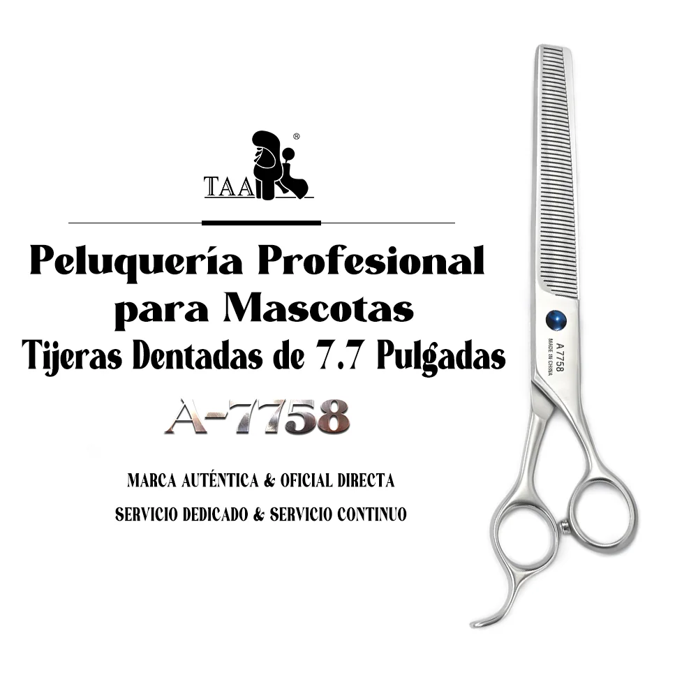 TAA Tijeras para Perros de 7,7 Pulgadas, Tijeras de Cuidado para Mascotas, Tijeras Dentadas para Perros, Tijeras Profesionales Ultraligeras de Acero de Aleación BIS A-7558