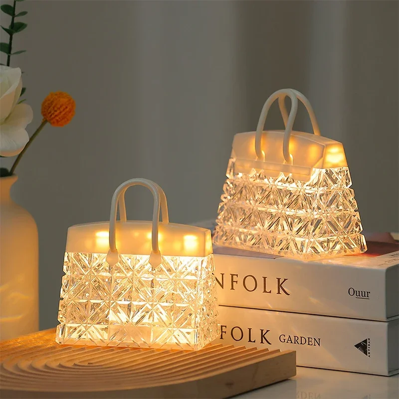 Creative Night Light Acrylic Crystal Handbag With Hand Gift for Children\'s Gift Bedside Atmosphere Deco Led Small Table Lamps