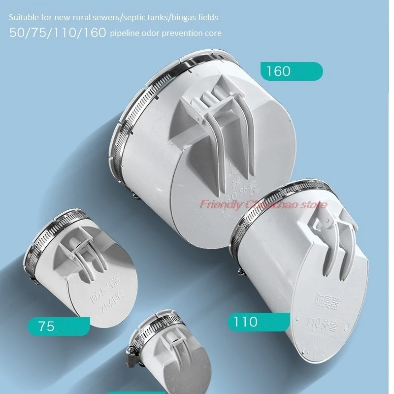 ∅50-160mm PVC Drain Pipe Check Valve with Anti-rat Cover for Sewage Septic Tank,Self-gravity Closed/Magnetic Deodorant Cover