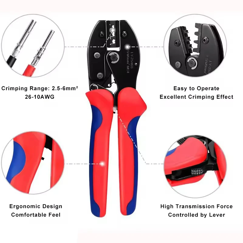 Multi-Functional Solar Crimper Pliers Kit Photovoltaic Cutting Connectors Hardware with Tool Set Bag for Solar-Related Products