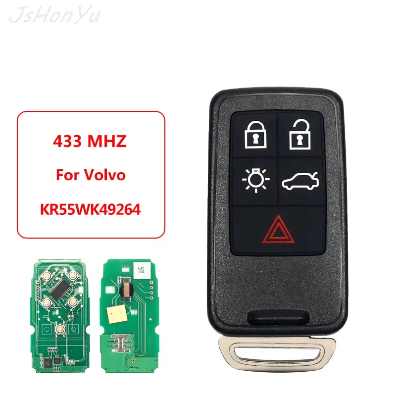 

JsHonYu KR55WK49264 433MHz Smart Remote Key for Volvo S60 S80 V40 V60 V70 XC60 XC70 2007-2016 Keyless Entry Control Fob