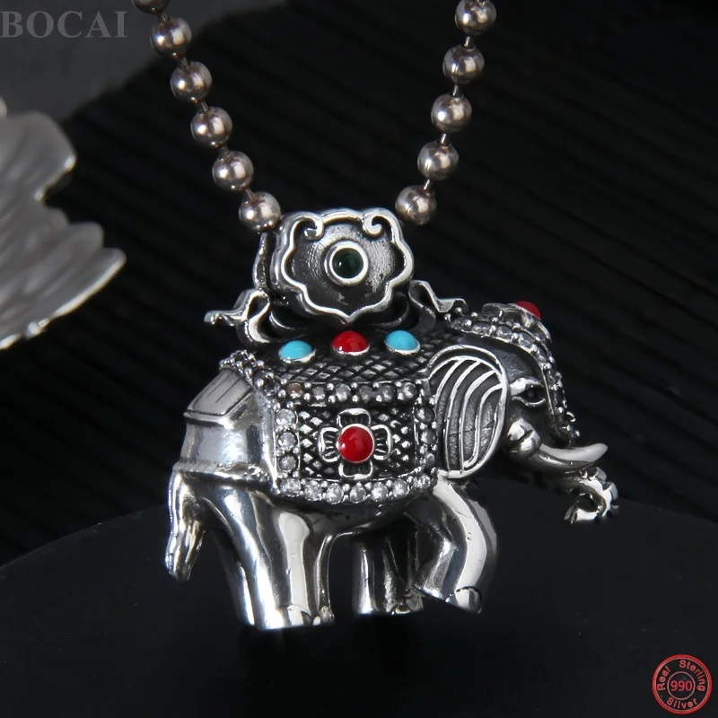bocai-nouveau-pendentif-breloque-en-argent-sterling-s990-pour-hommes-et-femmes-Elephant-porte-bonheur-style-antique-bijou-de-precision