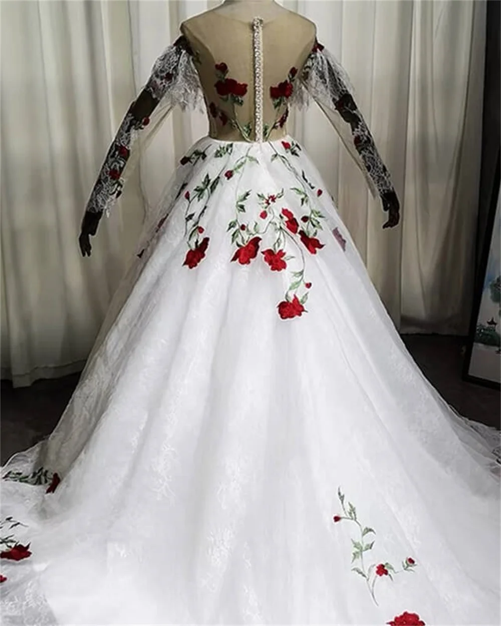 Mitzvah manga comprida vestido de casamento nupcial, apliques de tule múltiplo, decote querido, vestido de casamento, até o chão, 2023