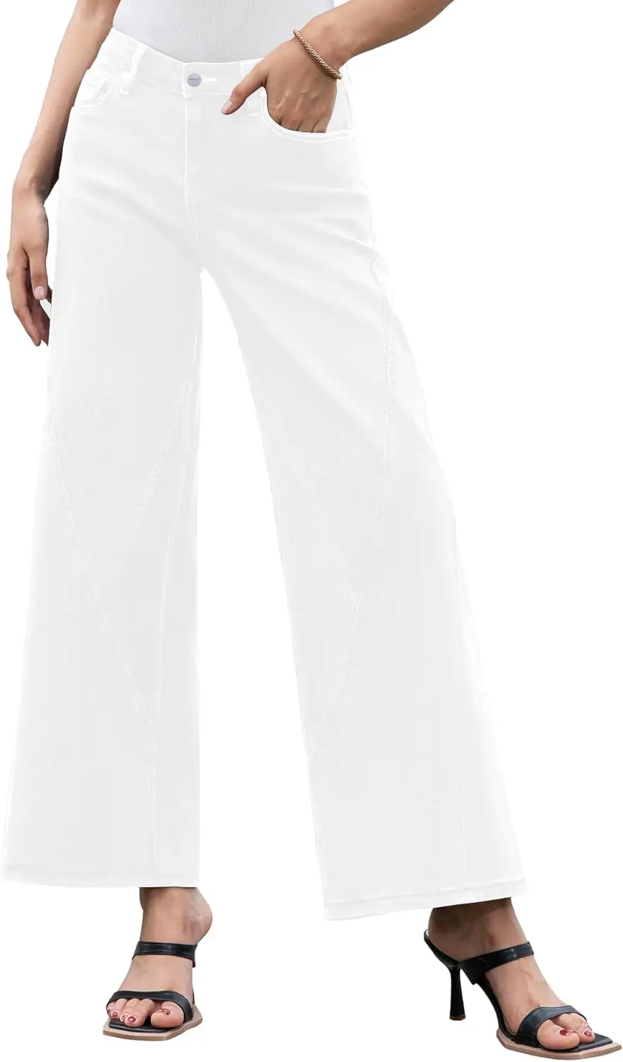 

Womens Wide Leg Jeans Low Waist Seamed Strechy Baggy Jeans for Women Trendy Loose Fit Boyfriend Trouser Denim Pants