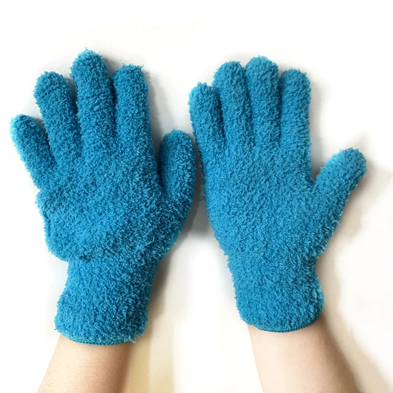 1Pcs Cleaning Gloves Microfiber Coral Fleece Car Grooming Gloves Solid Color Five Finger Dust Removal Housework Absorbent Gloves