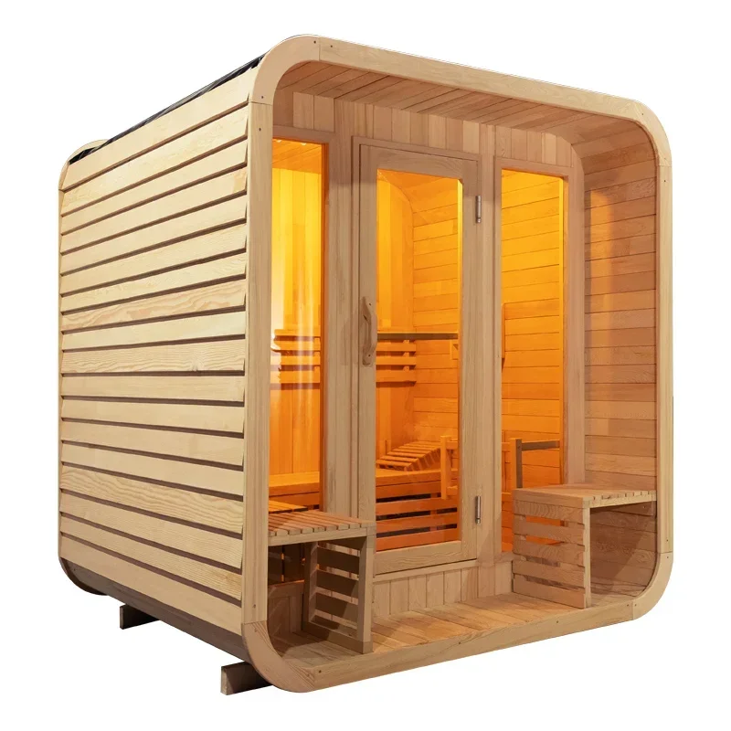 New Design Garden Solid Wood Traditional Steam Sauna Room Cube Outdoor Barrel Sauna