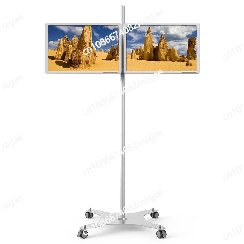 Dual screen computer monitor floor mobile bracket lifting data conference display medical cart lifting frame