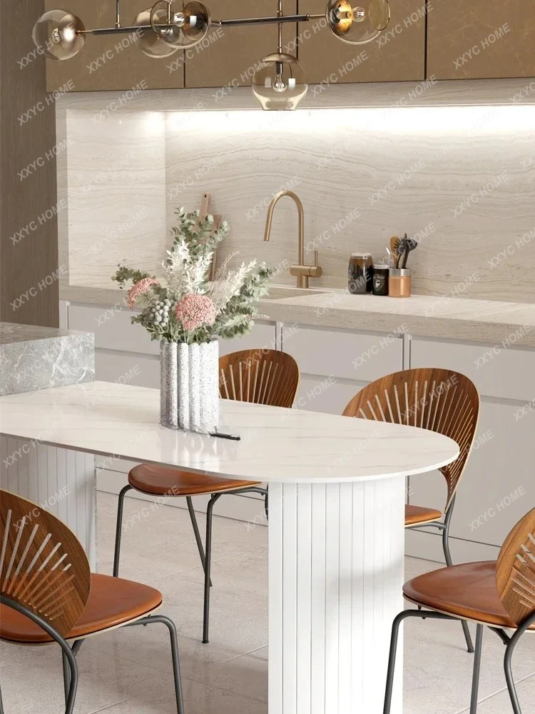 Small Apartment Dining Table Modern Simple Oval Light Luxury White Household Restaurant Kitchen Island Dining Table