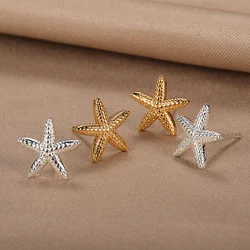 2024 New In Starfish Stud Earrings For Women Girls Gold Color Stainless Steel Earrings Piercing Ear Daily Jewelry Vacation Gift