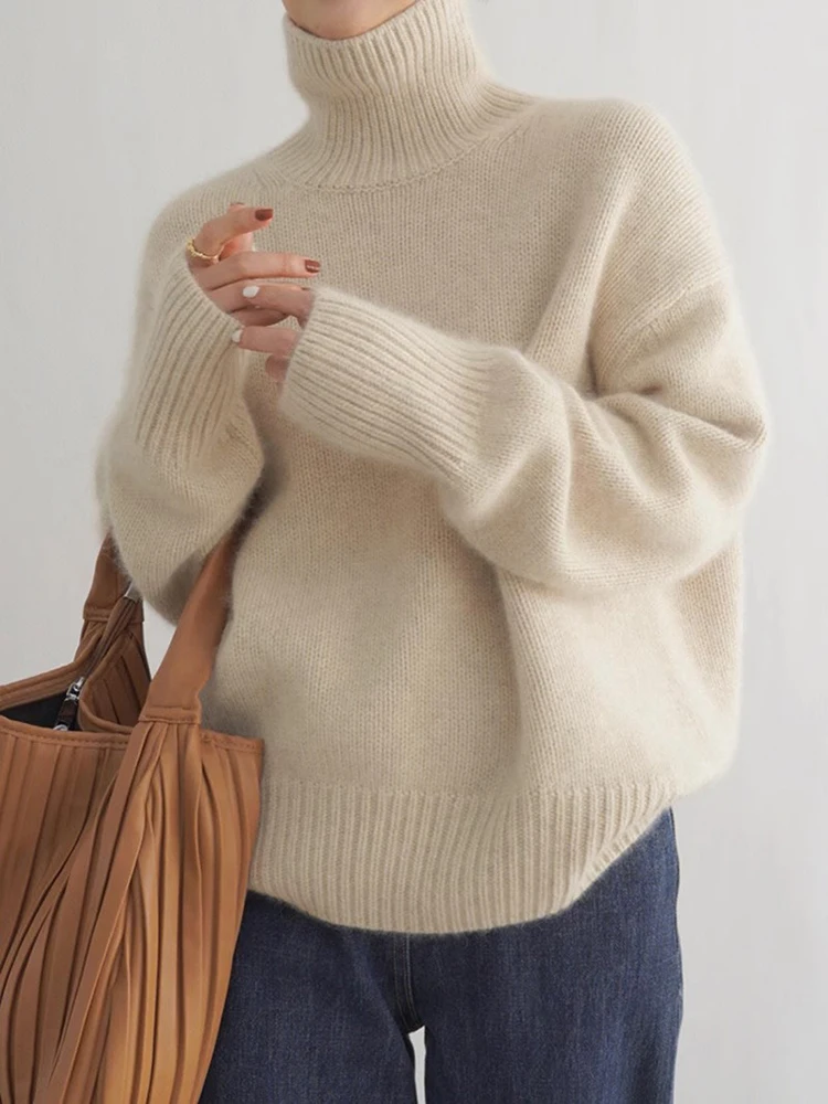 Turtleneck Sweater Women 2024 Autumn/Winter New Lazy Style Knitted Sweater Ladies Loose Casual Pullover Tops