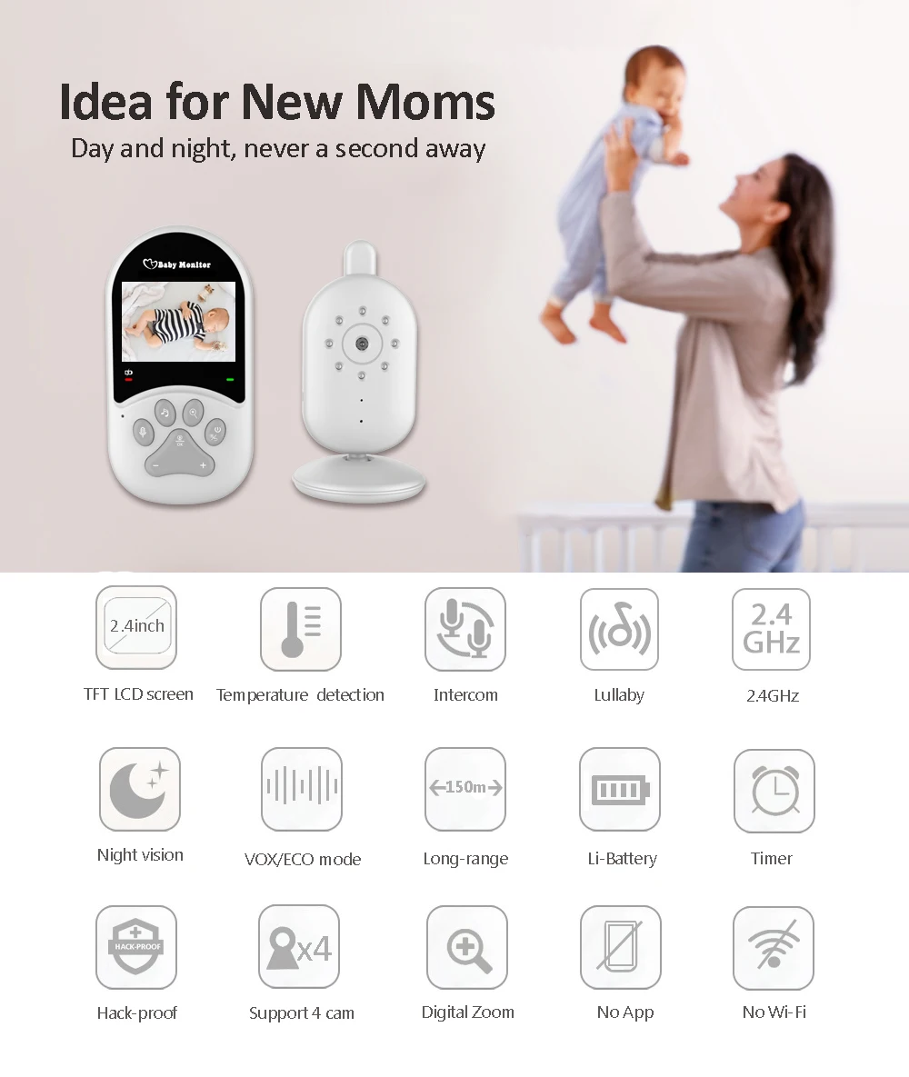 2.4Inch IPS Screen Digital Baby Monitor Temperature Monitoring Lullaby Babysitter Nanny Cam Intercom VOX Baby Camera