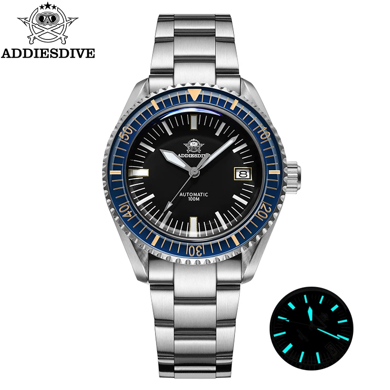 ADDIESDIVE New Diving Men's Watch Sapphire NH35 Automatic Wristwatch Bubber Glass 100m Waterproof Luminous Sport Divers Watch