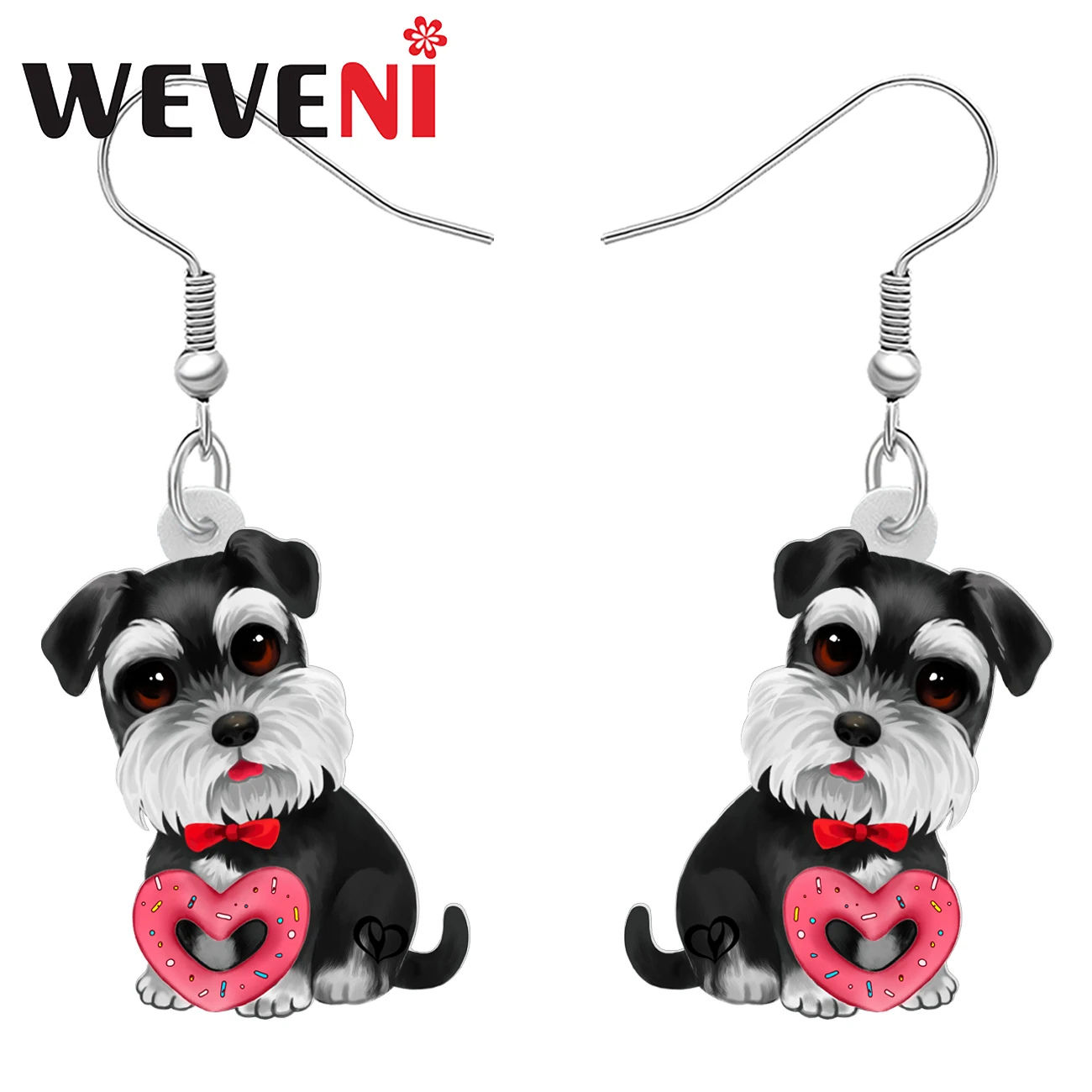 WEVENI Acrylic Cute Fluffy Schnauzer Dog Earrings Novelty Valentine’s Day Pets Jewelry Gifts For Women Girls