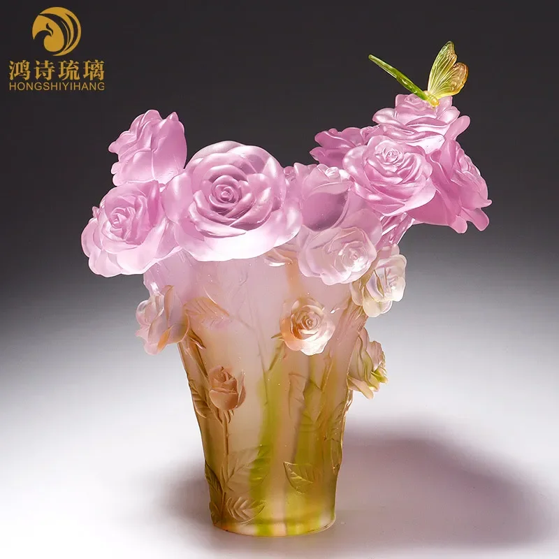 Luxury Glazed Ceramic Vase with Butterfly and Rose Design Elegant Home Decor for Living Room Dining Table Centerpiece