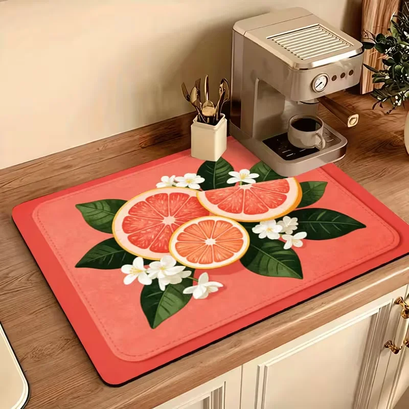 Pink Background Apple Print Dish Drying Mat Kitchen Sink Countertop Pad Fruit Pattern Tableware Mat for Kitchen Decor