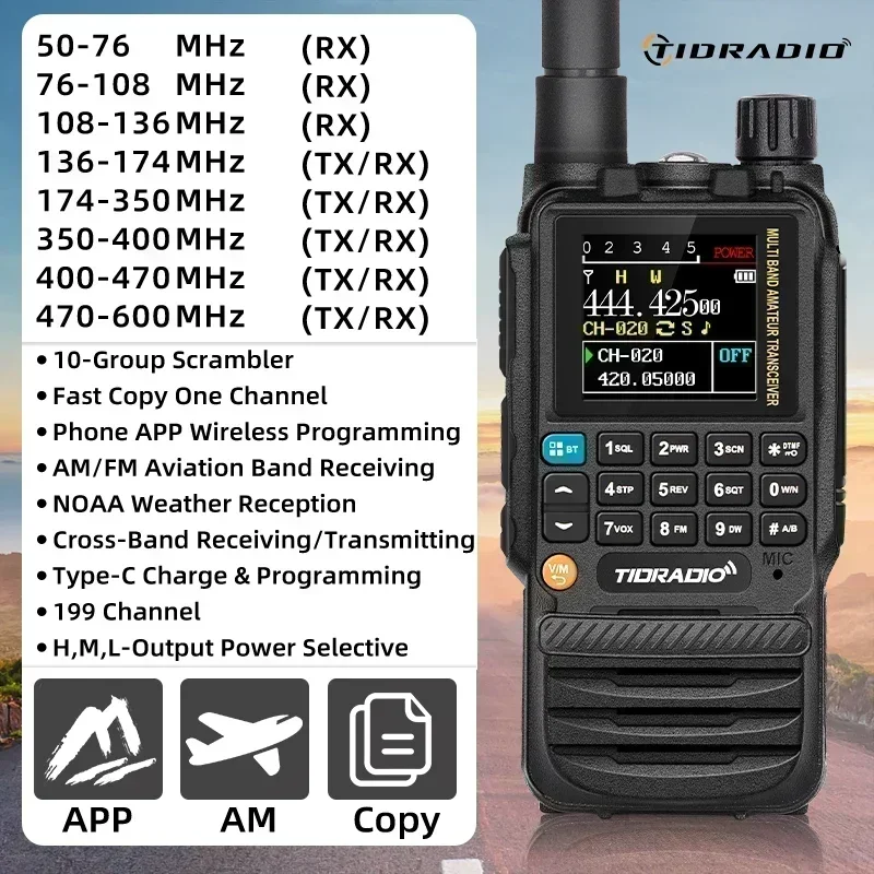 TIDRADIO-H3 広帯域受信機　エアバンド　盗聴器 TIDRADIO H3 長距離トランシーバー充電式ワイヤレスプログラミングエア