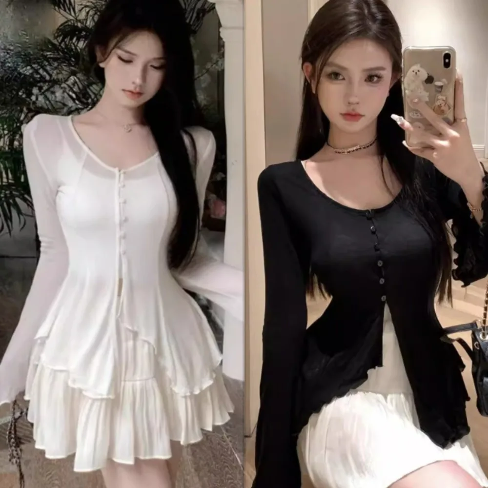 

Fashion Irregular Flared Long Sleeves Top Women Slim Casual Sunscreen Sun Protection Shirt