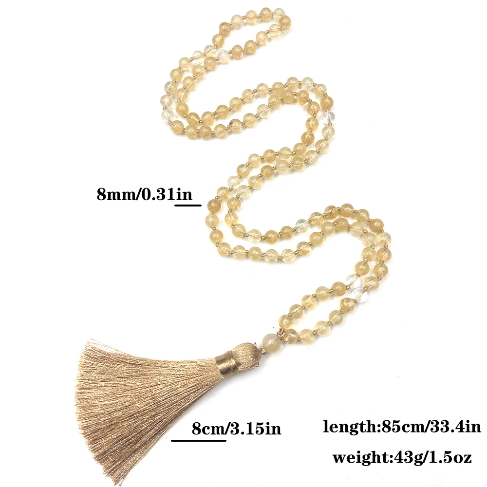 6mm Tea Watermelon Bead Knot 108 Mala Necklace Meditation Yoga Prayer Jewelry for Men and Women