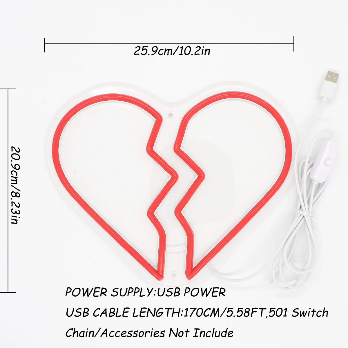 1pc Broken Heart Artist LED Wall Neon USB Power 5V Low Voltage Safe Night Light For Shop Bar Event Pub Decoration 10.2''*8.23''