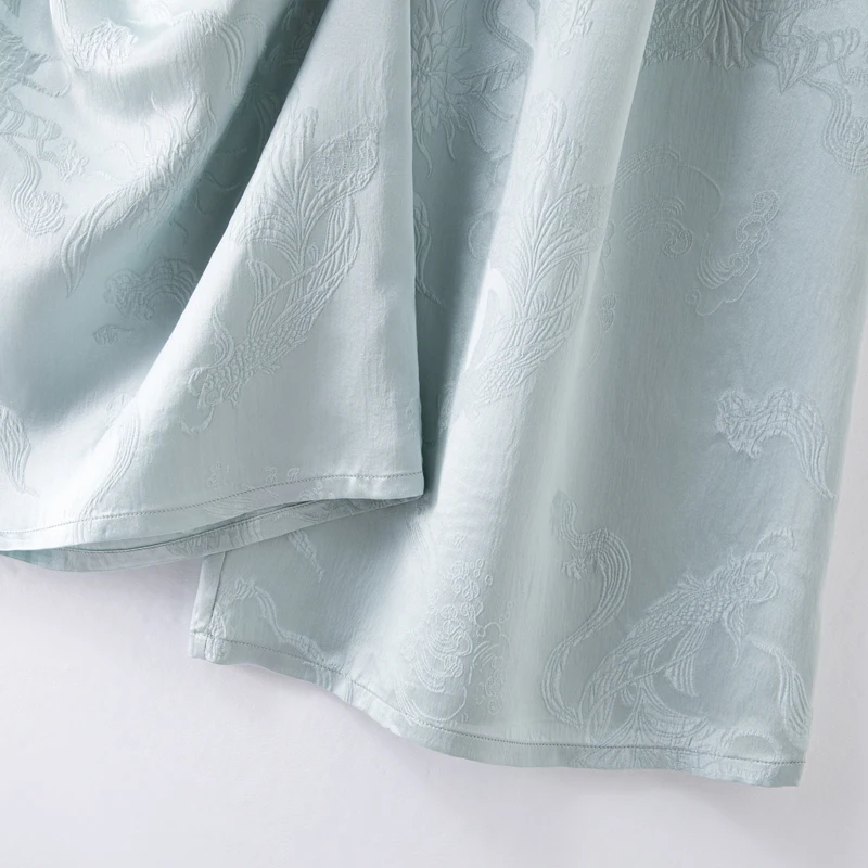 2025 Women's Fashion Early Autumn New 100% Natural Mulberry Silk GuanLe Satin High Waist Casual Aqua Blue Wide Leg Pants