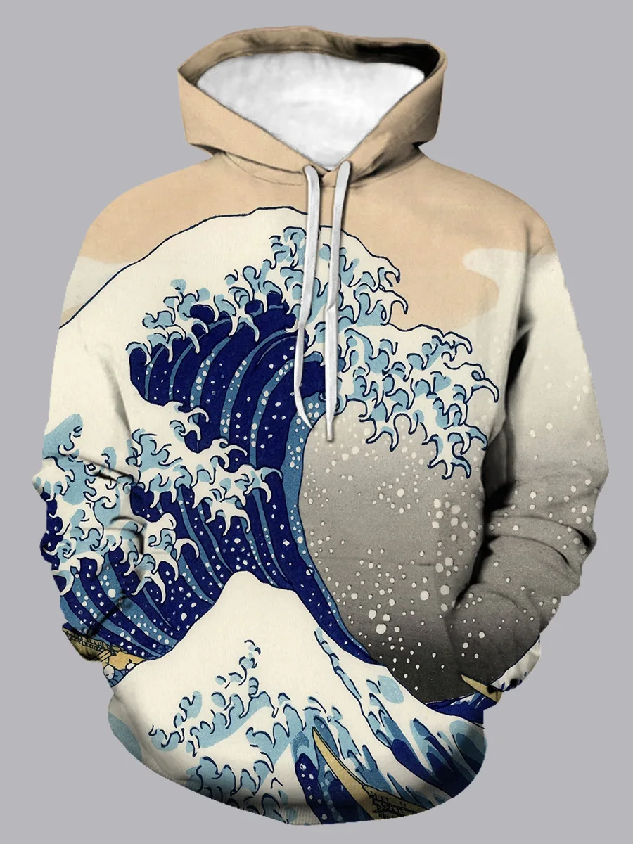 Art oil painting Vortex Japanese Great Wave Off Kanagawa pattern hoodies 3D printed Men Women Hooded Sweatshirt Pullover Clothes