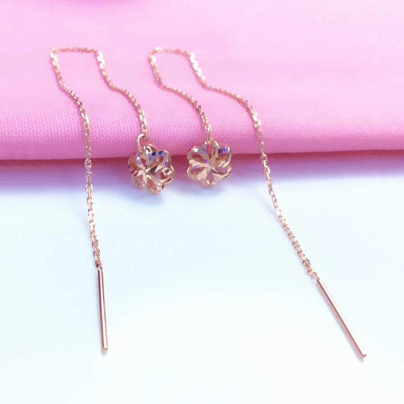 585 purple gold plated 14K rose gold hollow flower earrings for women classic light luxury Ear line party jewelry gift